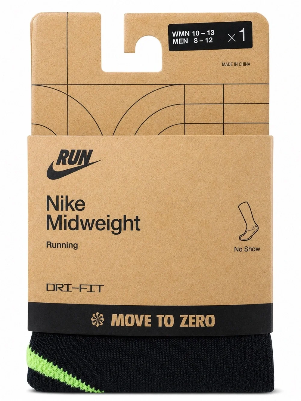 Nike Midweight Dri-FIT No-Show Socks - Black & Neon Green